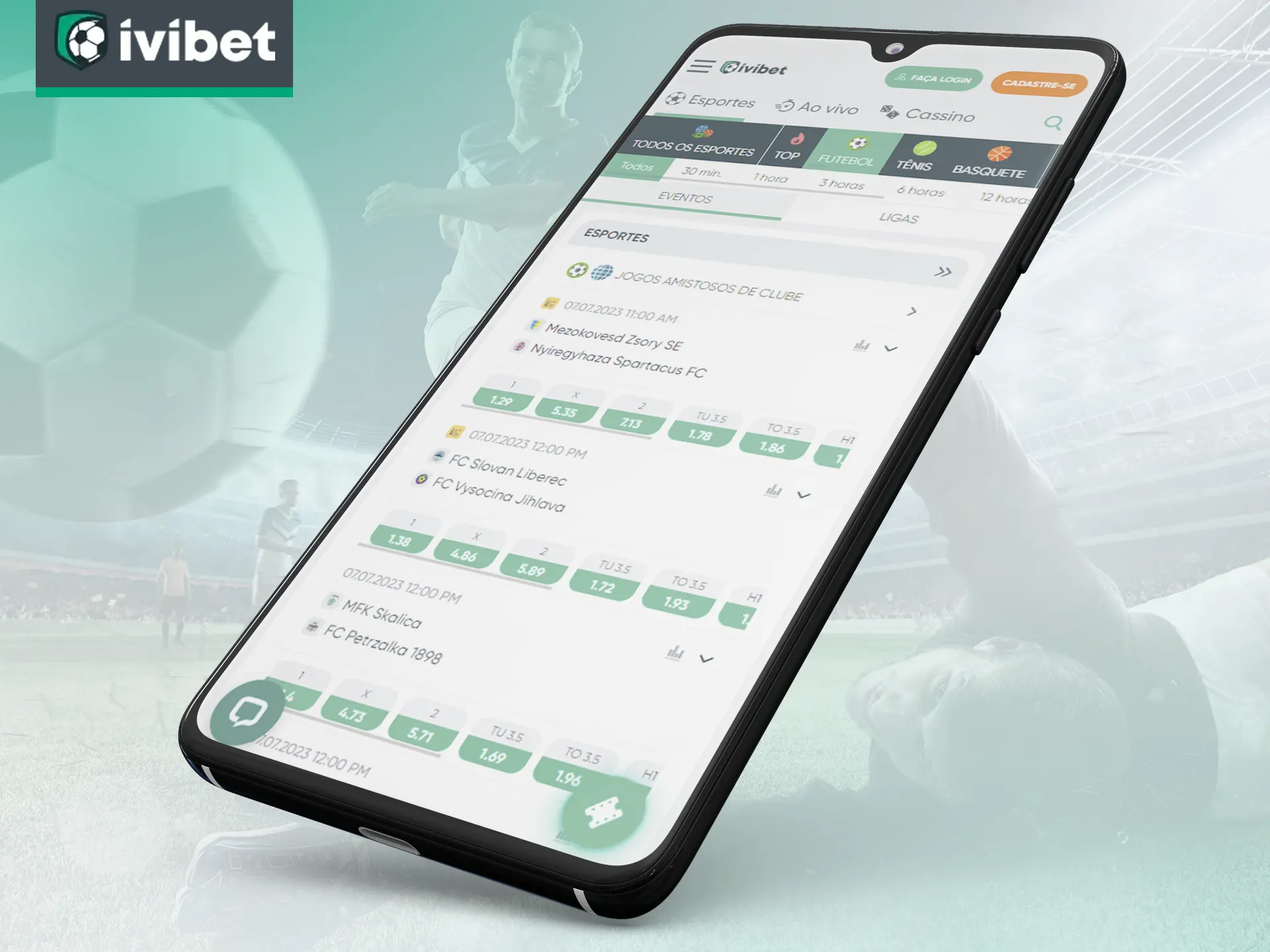 Com a Ivibet, você também pode apostar em futebol por meio do aplicativo.