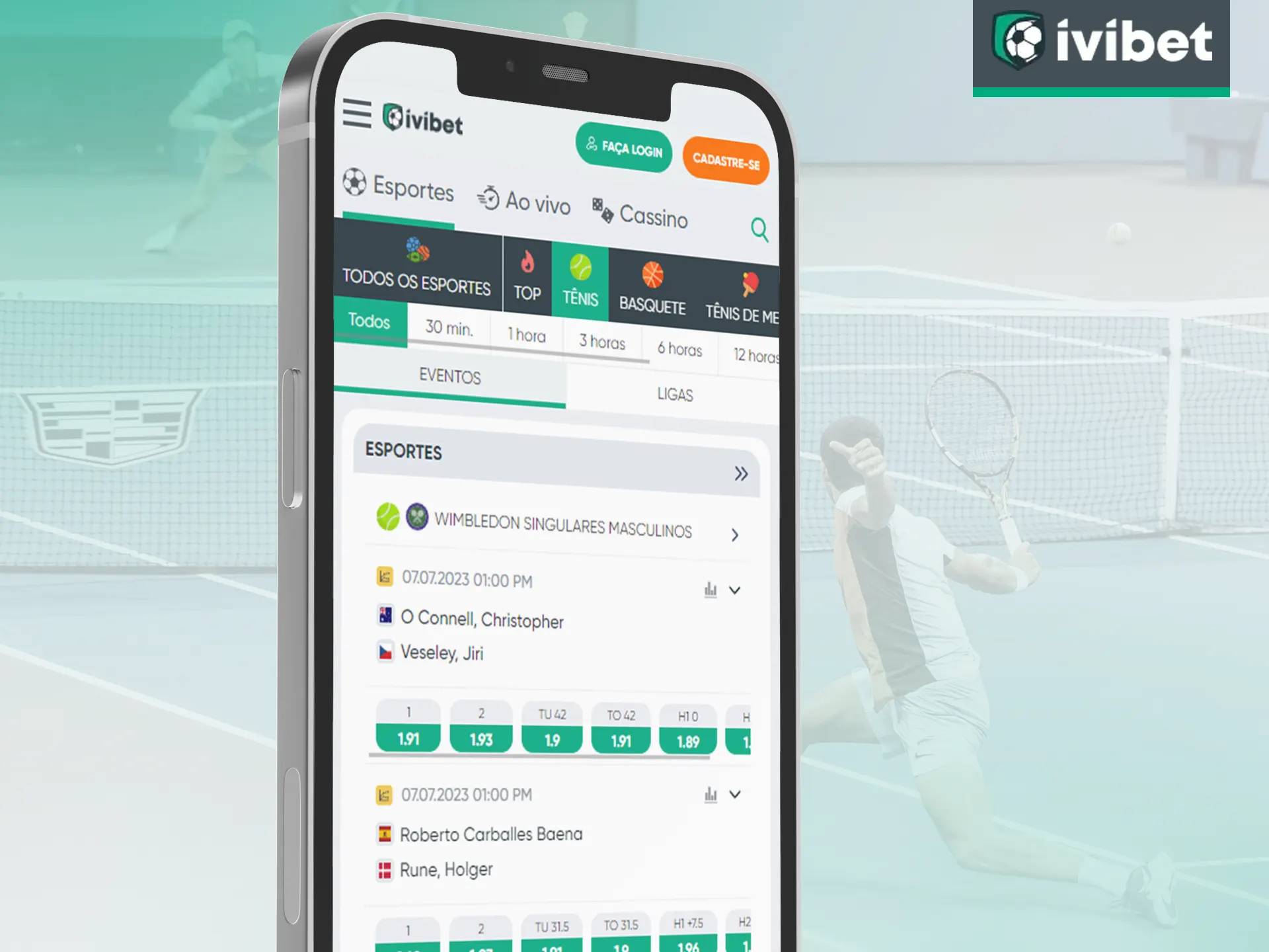 Na Ivibet, você tem acesso a apostas de tênis a partir do seu telefone, no aplicativo, em qualquer lugar.