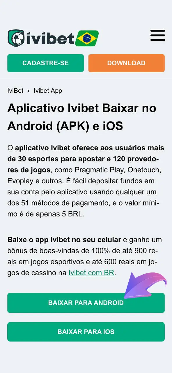 Siga o link para começar a instalar o aplicativo Ivibet em seu dispositivo Android.