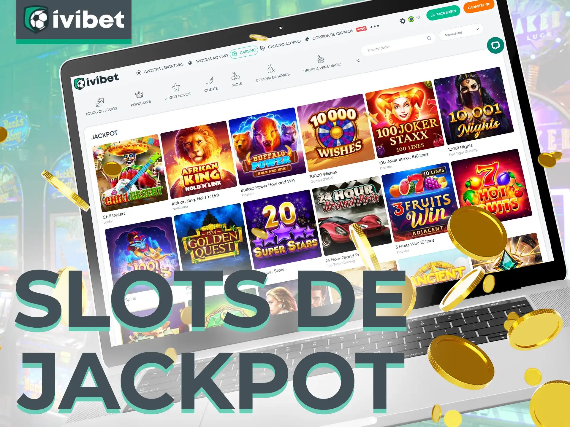 Você pode jogar um grande número de caça-níqueis com jackpot no site da Ivibet.